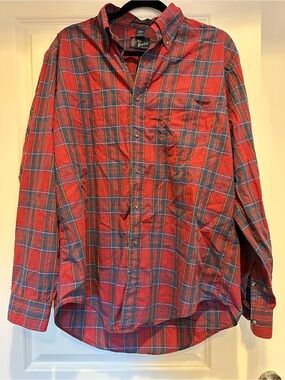 Vintage Perlis Red Plaid Button-Down Shirt men’s L New Orleans